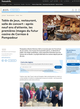 FRANCE INFO : Table de jeux, restaurant, salle de concert : après neuf ans d'attente, les premières images du futur casino de Corrèze à Pompadour
